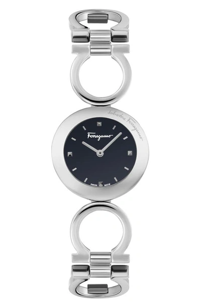 Ferragamo Gancino Stainless Steel Bracelet Watch In Black/silver