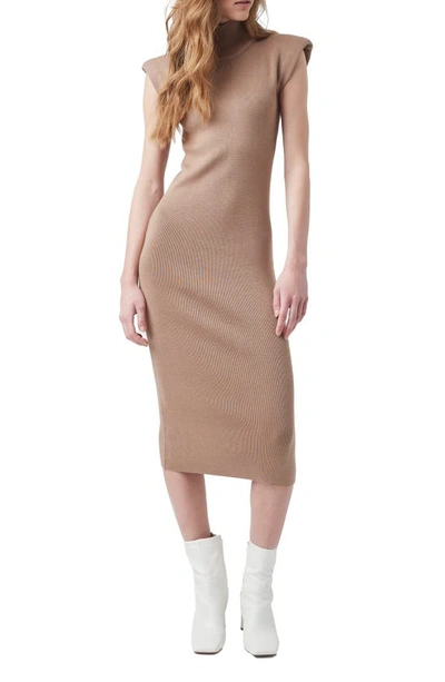 French Connection Shoulder Pad Sleeveless Sweater Dress In Camel