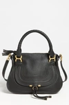 Chloé Medium Marcie Calfskin Leather Satchel In Black Gold Hrdwrednu