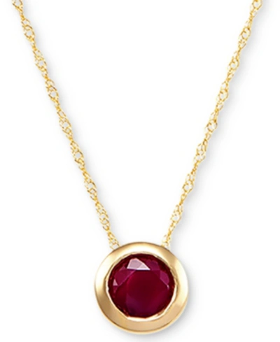 Macy's Birthstone 18" Bezel Pendant Necklace In 14k Gold In Ruby,yellow Gold