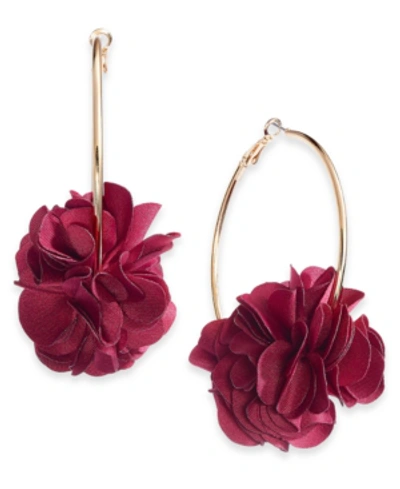 Inc International Concepts Fabric Flower Hoop Earrings, Created For Macy's In Wine