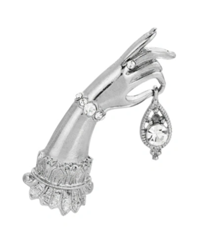 Downton Abbey Woman's Crystal Hand Pin In Silver-tone