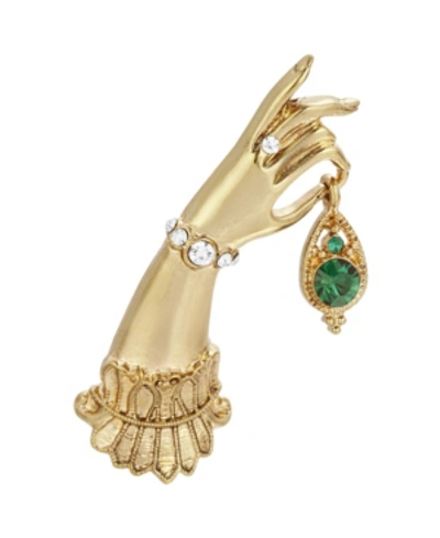 Downton Abbey Woman's Crystal Hand Pin In Gold