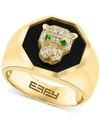 Effy Collection Effy Men's Onyx, Diamond (1/4 Ct. T.w.) & Tsavorite Accent Panther Ring In 14k Gold In Yellow Gold