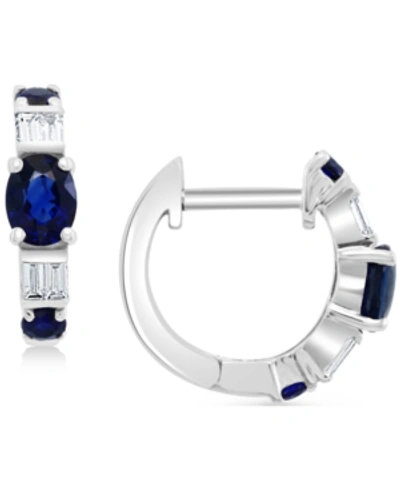 Effy Collection Effy Sapphire (5/8 Ct. T.w.) & Diamond (1/10 Ct. T.w.) Extra Small Huggie Hoop Earrings In 14k White