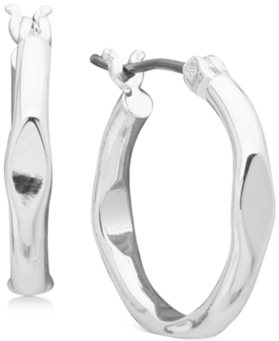 Anne Klein Silver-tone Small Pinched Hoop Earrings, 0.6"