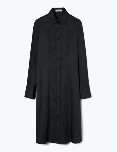 A-line Black Long-sleeve Fitted Shirtdress