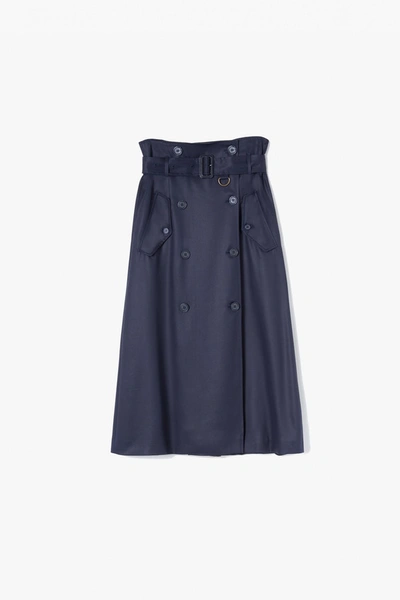 A-line Evening-blue Button-detail Straight Skirt