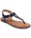 Tommy Hilfiger Bennia Womens Faux Leather Sling Back Thong Sandals In Dark Blue