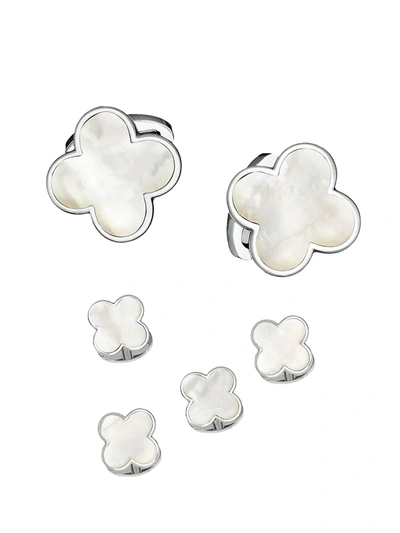 Jan Leslie Men's Clover Mother-of-pearl 6-piece Cufflinks & Tuxedo Stud Set In Silver