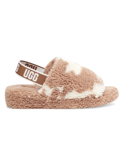 Ugg Fluff Yeah Slide Cow Print Slippers In Multi
