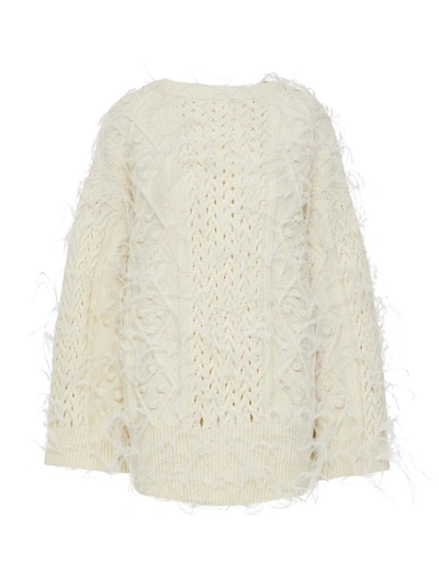 Valentino Feather-embellished Wool Jumper In Metallic