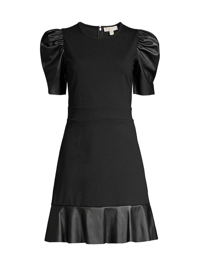 Michael Michael Kors Women's Faux-leather Fit-&-flare Minidress In Black