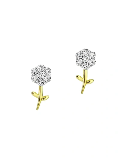 Meira T 14k White & Yellow Gold Diamond Flower Stud Earrings