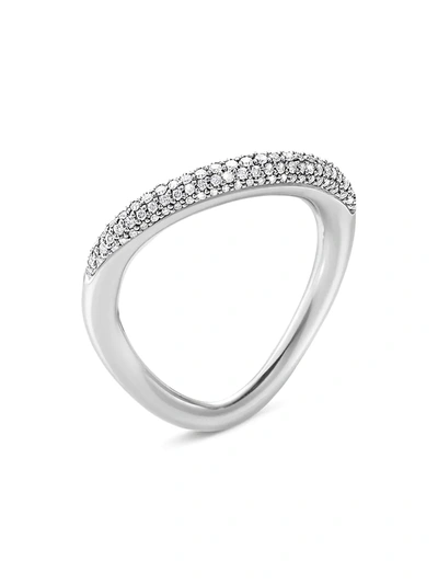 Georg Jensen Sterling Silver Offspring Diamond Pave Wavy Ring