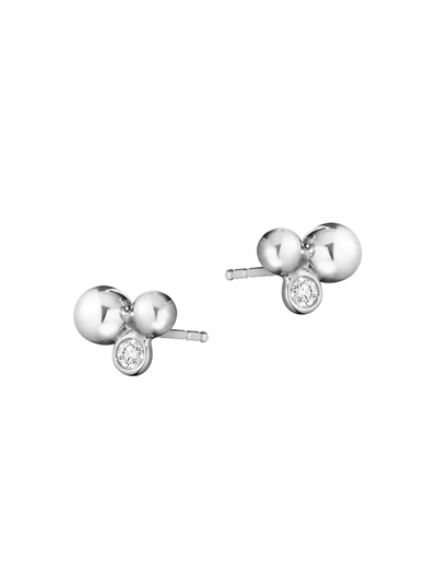 Georg Jensen Sterling Silver Moonlight Grapes Diamond Bezel Ball Cluster Stud Earrings