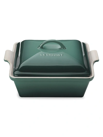Le Creuset Heritage Stoneware Covered Square Casserole In Green