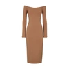 Fendi Off-shoulder Wool Jersey Midi Dress In Marron