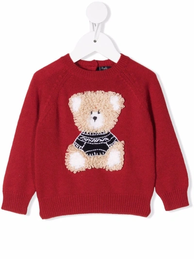 Il Gufo Babies' Tricot-knit Bear Jumper In Red