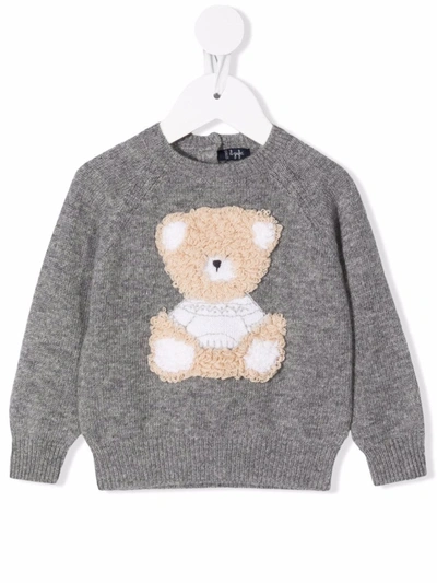 Il Gufo Babies' Tricot-knit Bear Jumper In Grey