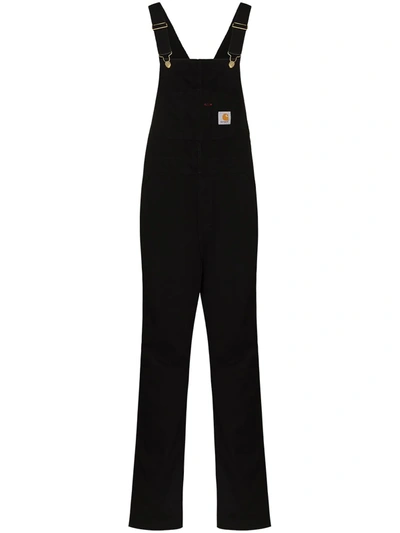 Carhartt Bib Dungaree Brand-patch Organic-cotton Dungarees In Black