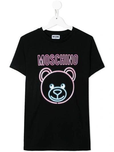 Moschino Teen Neon Teddy Print T-shirt In Black