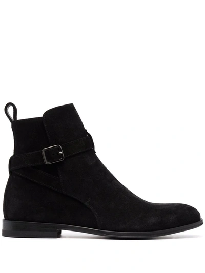 Scarosso Lara Buckled Ankle Boots In Black Suede