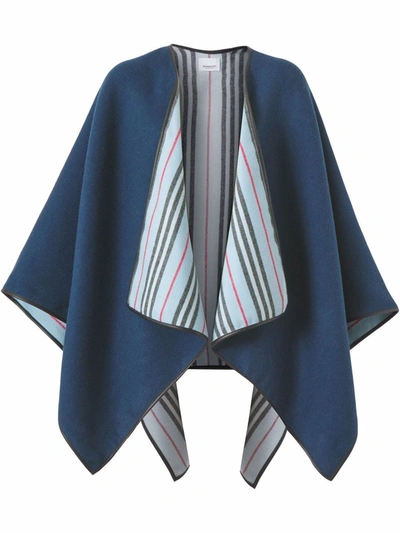 Burberry Reversible Solid To Icon Stripe Wool Cape In Navy