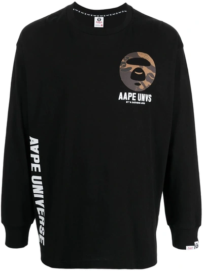 Aape By A Bathing Ape Logo-print Long-sleeved T-shirt In Black