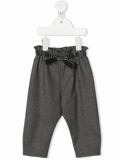 Il Gufo Babies' Bow-detail Elasticated Trousers In Grey