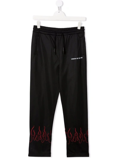 Vision Of Super Teen Flame-trim Straight Joggers In Black