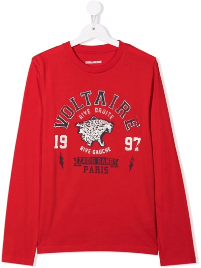 Zadig & Voltaire Kids' Logol-graphic Print Longsleeved T-shirt In Red