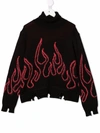 Vision Of Super Distressed Flame-trim Rollneck Sweater In Black