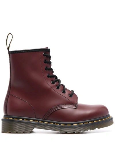 Dr. Martens' 1460 Combat Boots In Bordeaux Leather In Red