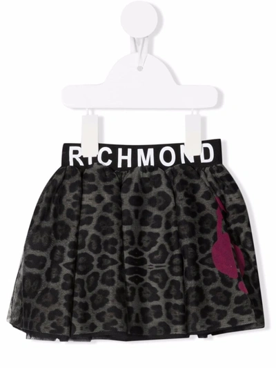 John Richmond Junior Babies' Leopard Logo-print Waistband Skirt In Black