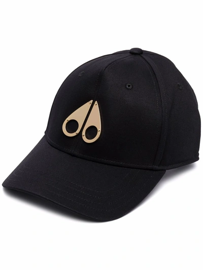 Moose Knuckles Black Baseball Cap With Metal Logo Patch In Cotton Man