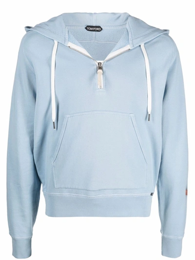 Tom Ford Drawstring Pullover Hoodie In Blue