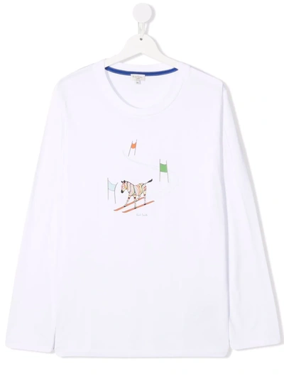 Paul Smith Junior Kids' White T-shirt With Multicolor Print In Bianco
