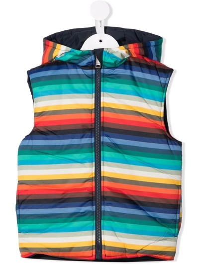 Paul Smith Junior Reversible Teen Multicolour Sleeveless Down Jacket In Navy