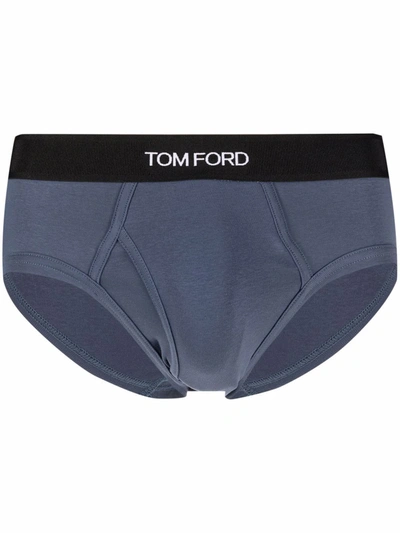 Tom Ford Logo Cotton Briefs In Blue