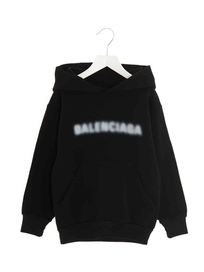 Balenciaga Kids' Blurry Logo Hoodie In Black