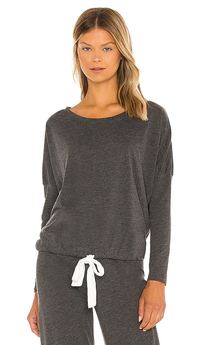 Eberjey Heather Slouchy Drawstring Lounge Tee In Charcoal Heather