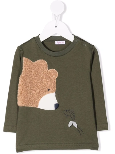 Il Gufo Babies' Bear-embroidered Long-sleeve T-shirt In 绿色