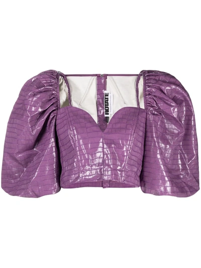 Rotate Birger Christensen Womens Amethyst Irina Croc-embossed Faux-leather Top 12 In Lilac