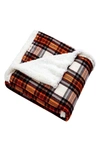 Eddie Bauer Plaid Flannel Faux Shearling Throw Blanket In Red Multi