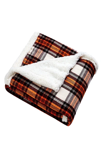Eddie Bauer Plaid Flannel Faux Shearling Throw Blanket In Red Multi