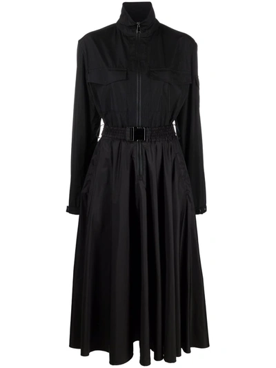Moncler Belted Taffeta Midi Shirt Dress In Black