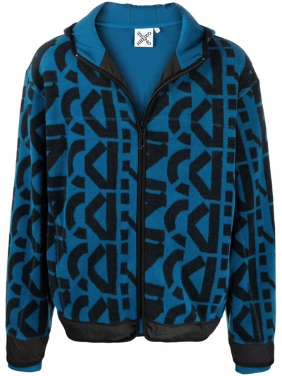 Kenzo Abstract-print Zip-up Hooded Jacket In Blue