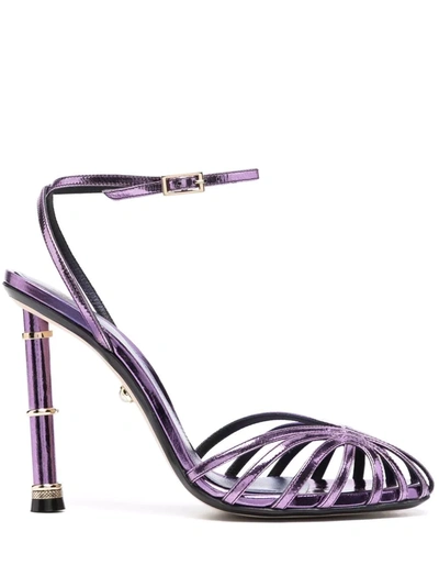 Alevì Denise Cage Leather Pumps In Purple