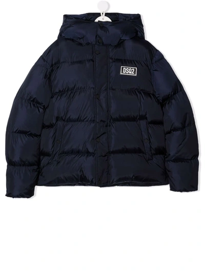 Dsquared2 Kids' Padded Hood Coat In Blue